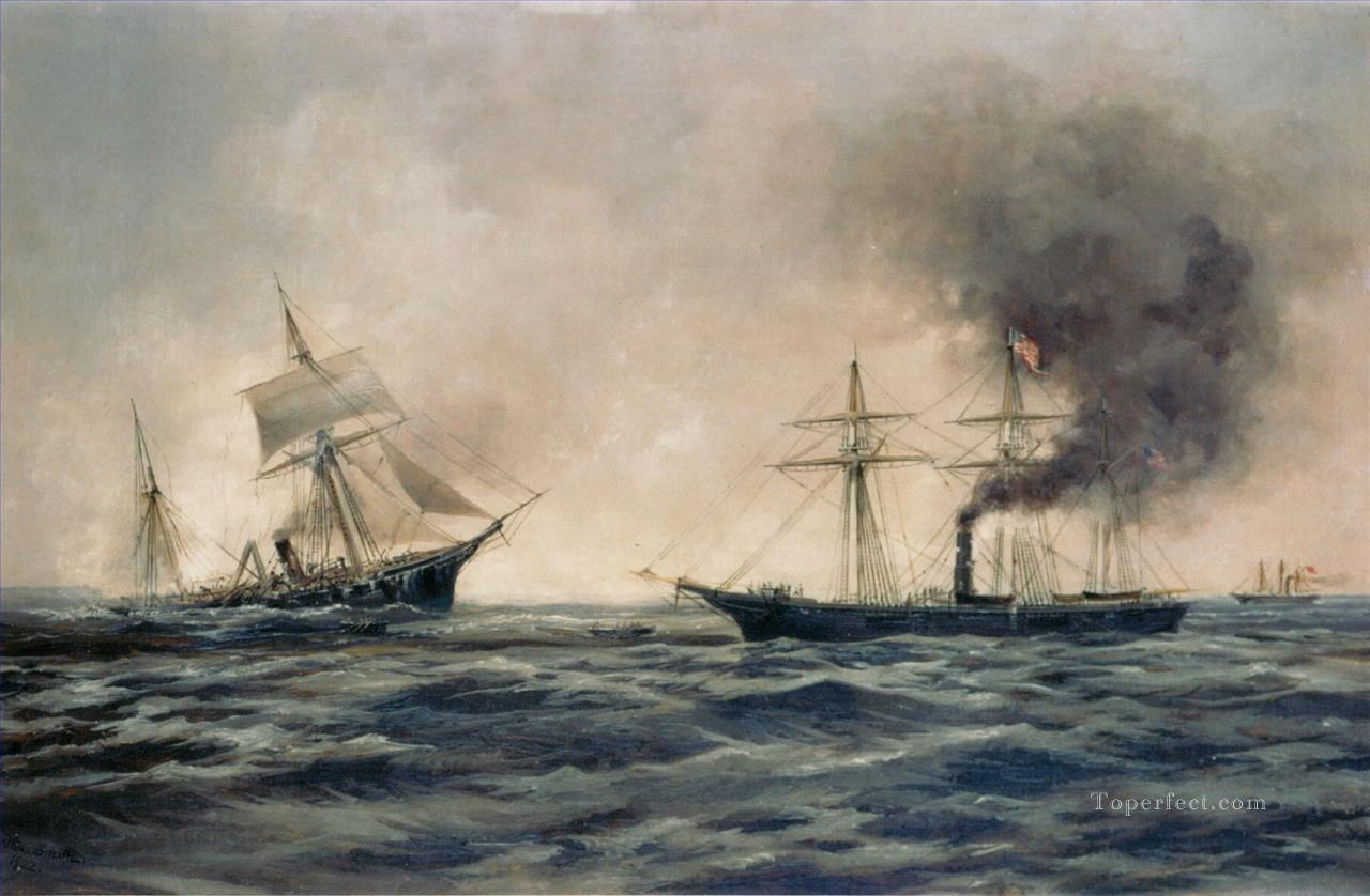 US Navy sinking of the Confederate ship CSS Alabama Naval Battle Oil Paintings